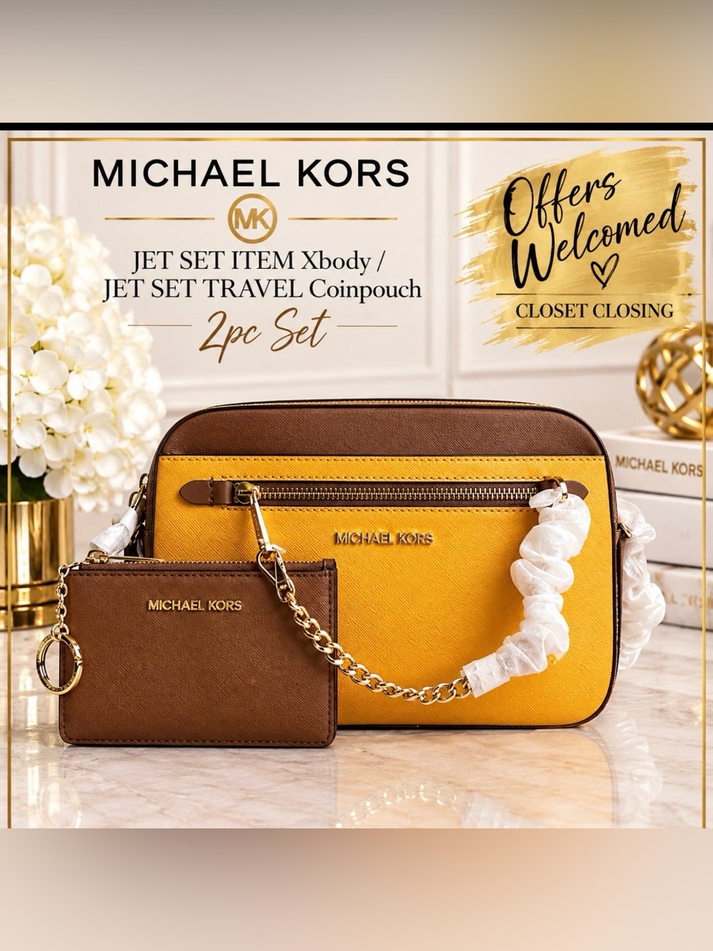 Michael Kors JET SET ITEM Xbody/JET SET TRAVEL Coinpouch 2pc Set